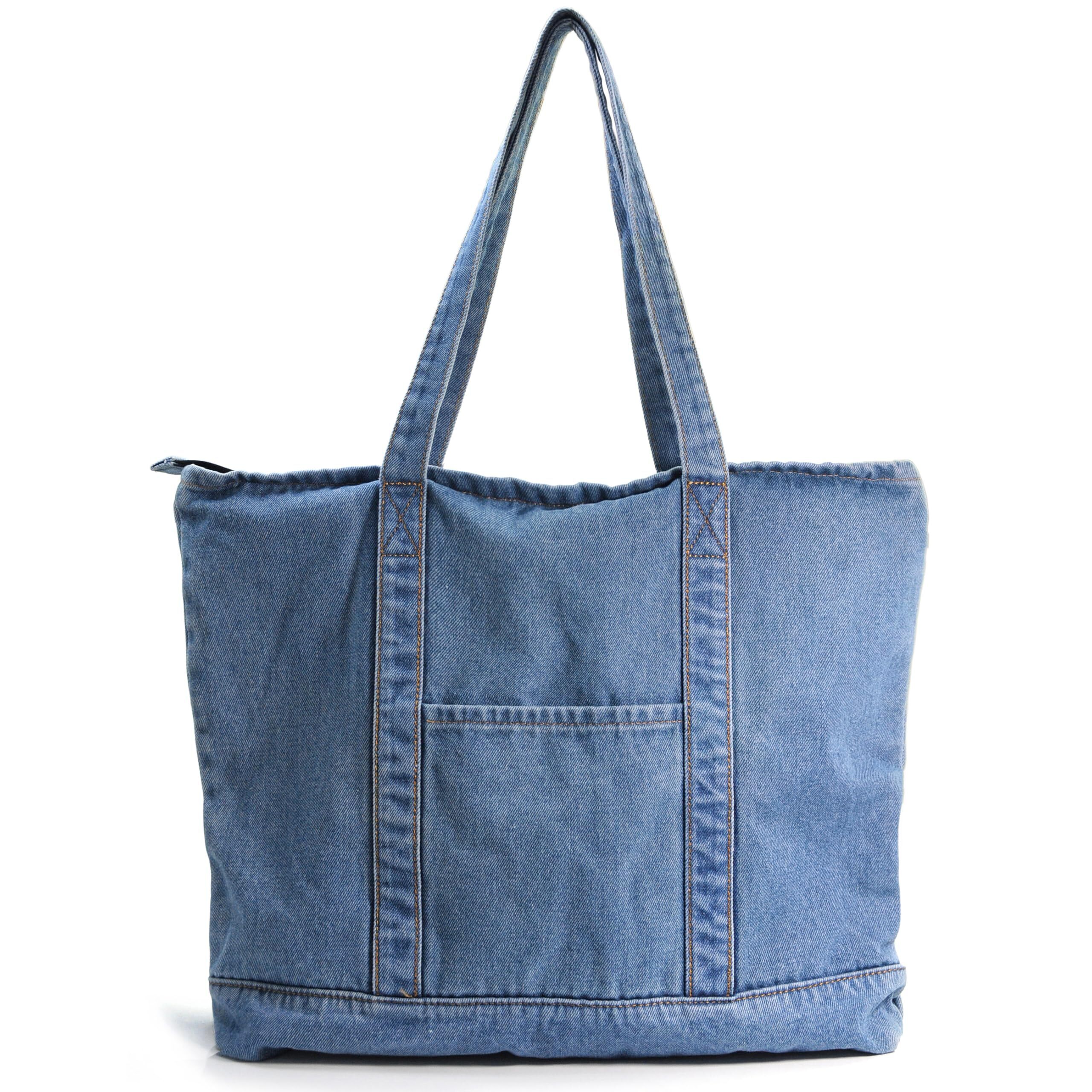 2358 Denim Tote Light Weight Shoulder Handbag Unisex Shopper Bag Blue